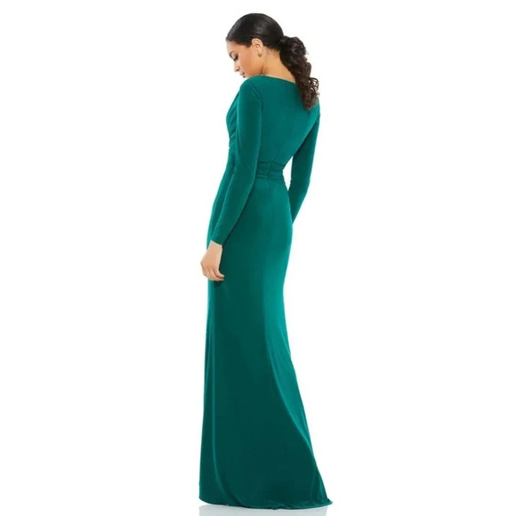 NWT Ieena for Mac Duggal V-Neck Long Sleeve High Slit Gown - Formal Dress - Picture 4 of 7
